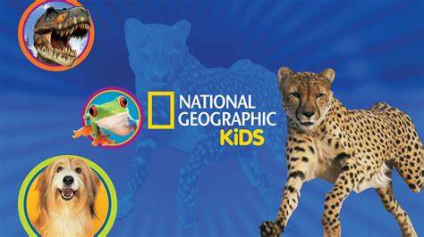 Picture of National Geographic Kids Logo For Website with dinosaur, frog, leopard, and dog images.