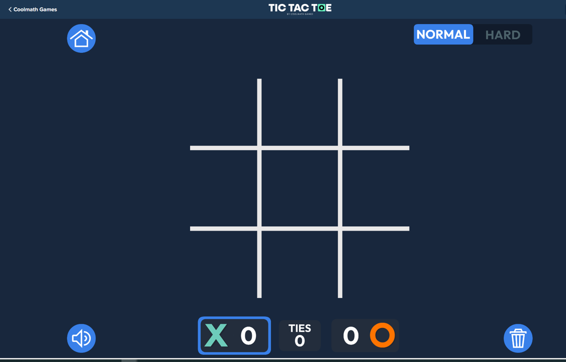 Tic Tac Toes Grid Normal Hard X's and O's With Schore Board Image From Coolmath Games