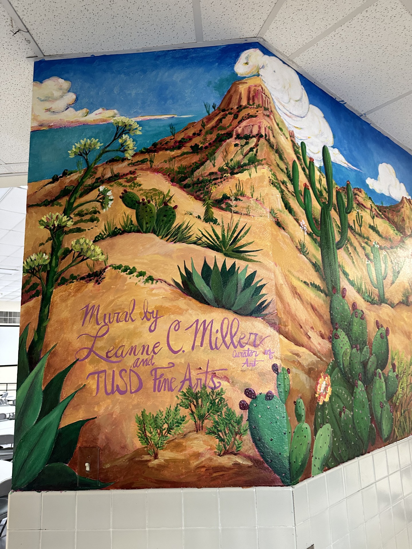 The corner of the new mural at Howenstine, designed with a Sonoran Desert theme