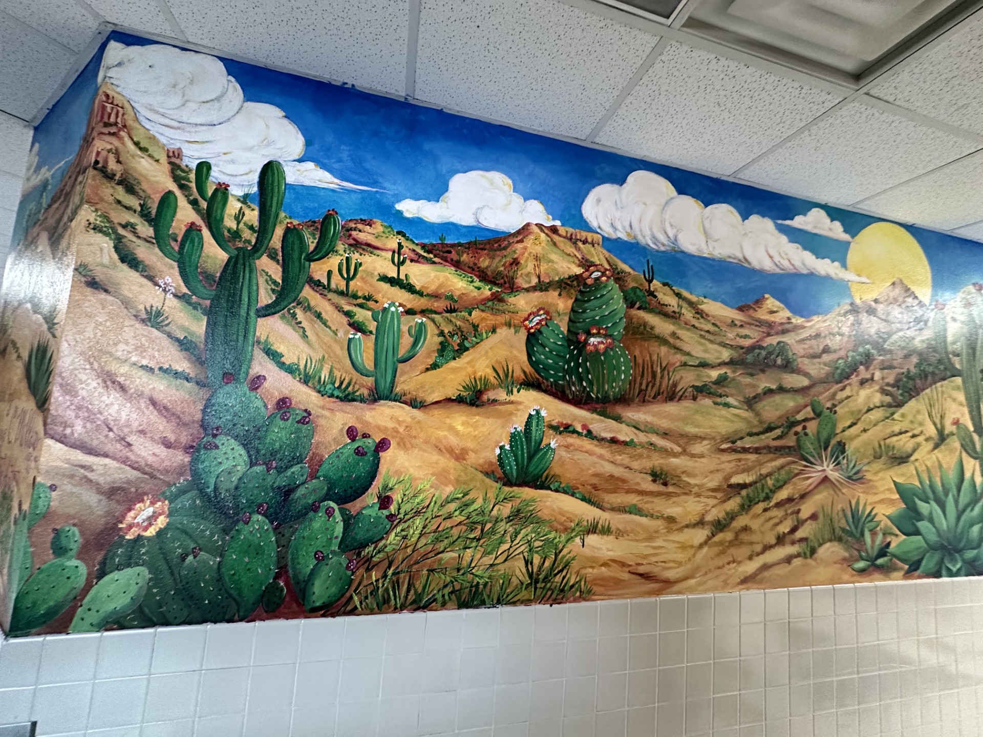 A side view of the Sonoran Desert themed mural at Howenstine