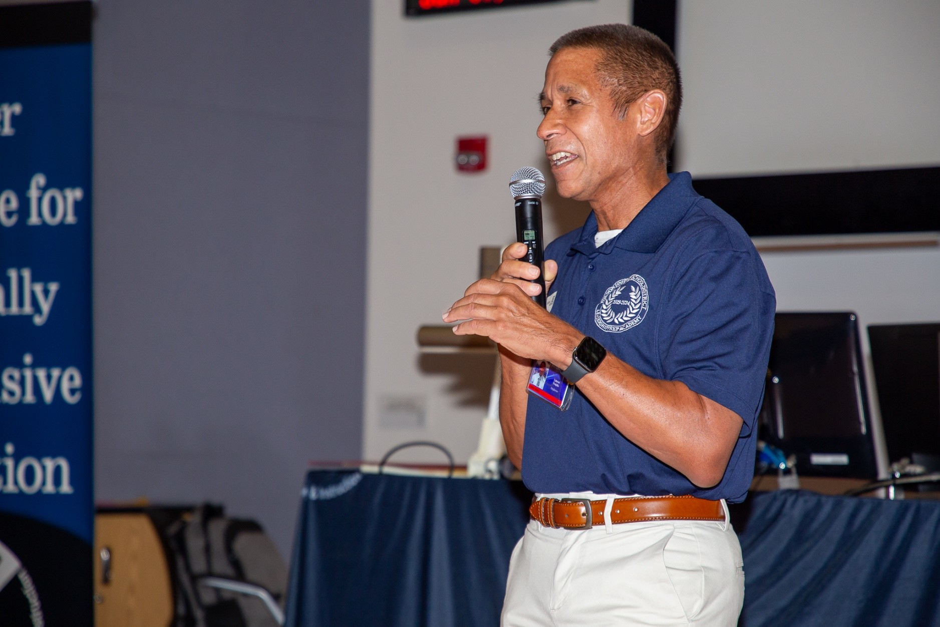 Dr. Trujillo delivers remarks at the Culturally Responsive Pedagogy and Instruction Department's conference on June 7.